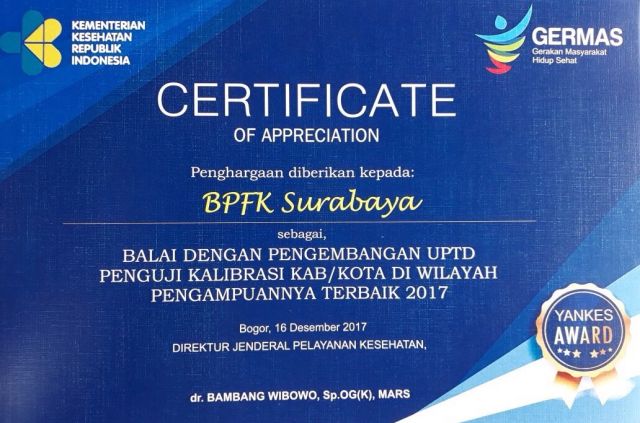 Penghargaan Pengembangan UPTD Penguji Kalibrasi